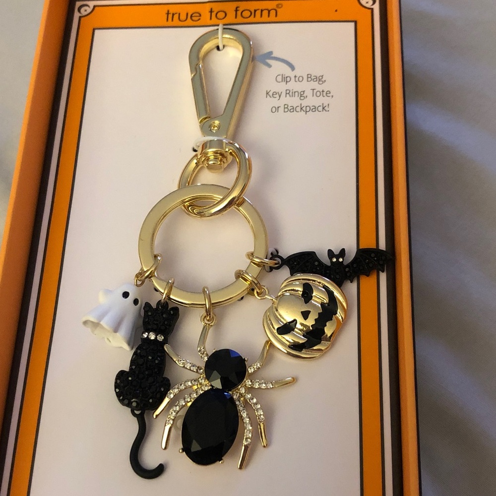True To Form Gold Tone Halloween Bag Charm Ghost, Bat, Pumpkin, Spider & Cat NIB